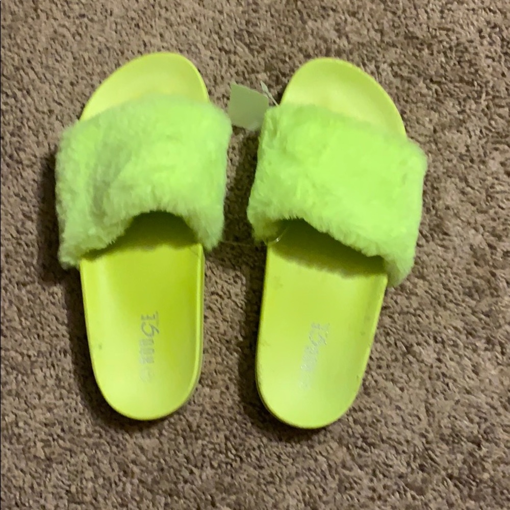 Neon Yellow Fur Slides